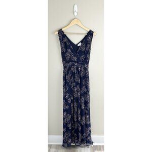 Motherhood Maternity Dress Maxi Sleeveless, Ties Navy Floral Sz XL‎